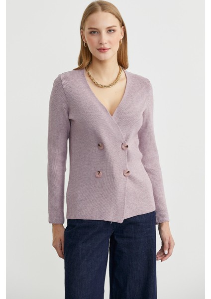 Maskülen Kruvaze Triko Ceket - Gül