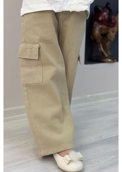Kız Çocuk Gabardin Pantolon Kargo Cep Detaylı 5-14 Yaş, Haki Yeşil fiyatları