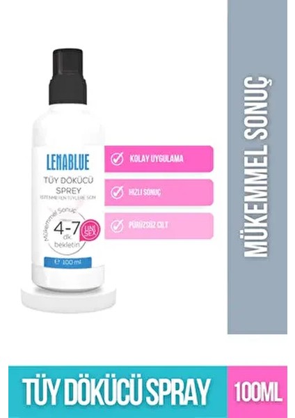 Tüy Dökücü ve Tüy Azaltıcı Tüy Alma Krem Tüm Cilt Tipleri Için Epilasyon Sprey 100 ml (Unisex)