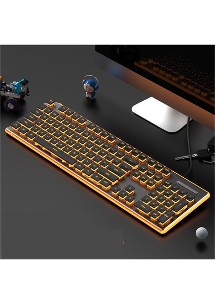 Kablolu Mekanik Hisli Klavye Su Geçirmez Sessiz Ultra Ince Oyun E-Spor Ofis Yazma Masaüstü Dizüstü Bilgisayar (Yurt Dışından)