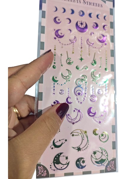Şeffaf Renkli Sticker 7X17 cm - Ay Yıldız Tarot modelleri