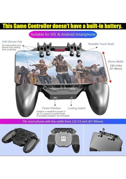 Mobil Oyun Kolu – Yarı Iletken Soğutma Fanlı L2R2 Tetik Düğmeli, 6 Parmak Destekli Gamepad, Ergonomik Tutma, Sessiz Soğutucu, 4.7–6.5” Ios & Android Telefonlar ile Uyumlu | DL88 modelleri