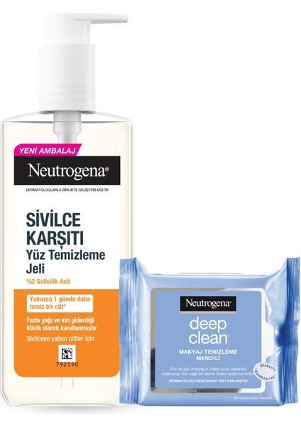 Sivilce Karşıtı Temizleme Jeli 200 ml + Deep Clean Makyaj Temizleme Mendili 25 Adet