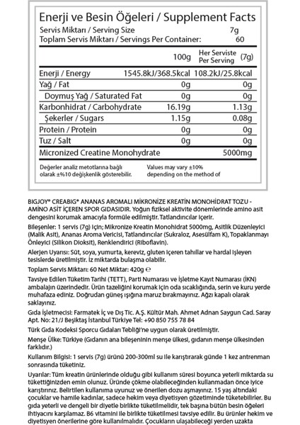 Creabig Powder Creatine Micronized Anans 420g fırsatları
