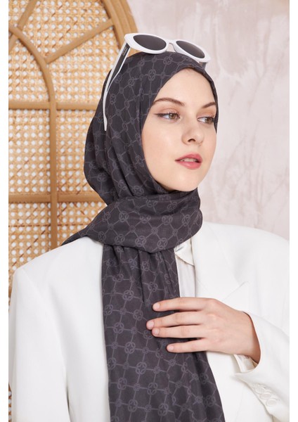 Elegance Monogram Füme Desenli Polyester Şal – Hafif ve Nefes Alabilir Kumaş, Bahar ve Yaz İçin Şık Konfor indirimleri