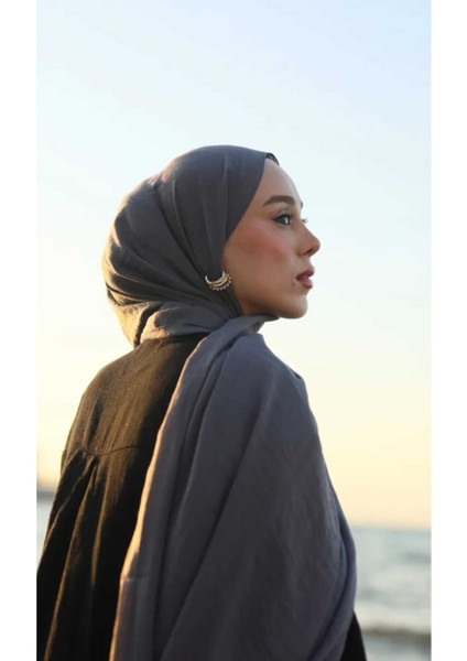 Neo Pamuklu Şal – Yumuşak Dokulu, Koyu Gri, İtalyan Dikişli Püsküllü Model, İlkbahar-Yaz Günlük Şıklık