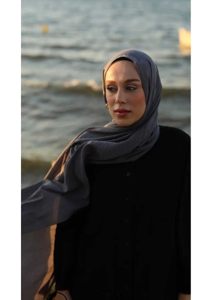 Neo Pamuklu Şal – Yumuşak Dokulu, Koyu Gri, İtalyan Dikişli Püsküllü Model, İlkbahar-Yaz Günlük Şıklık