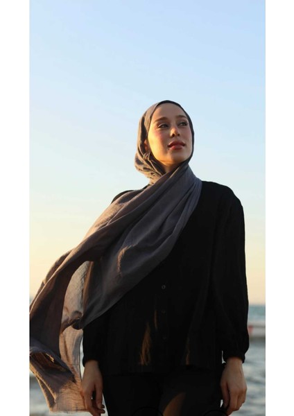 Neo Pamuklu Şal – Yumuşak Dokulu, Koyu Gri, İtalyan Dikişli Püsküllü Model, İlkbahar-Yaz Günlük Şıklık