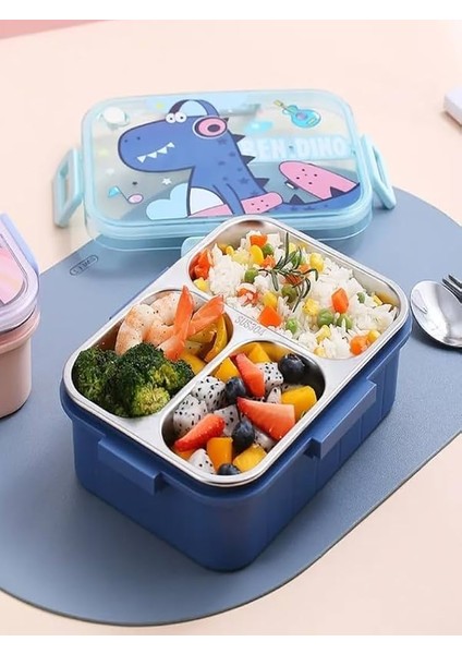 750 ml 3 Bölmeli Paslanmaz Çelik Çocuk Beslenme Kabı – Sızdırmaz Kilitli Kapak Bento Termos