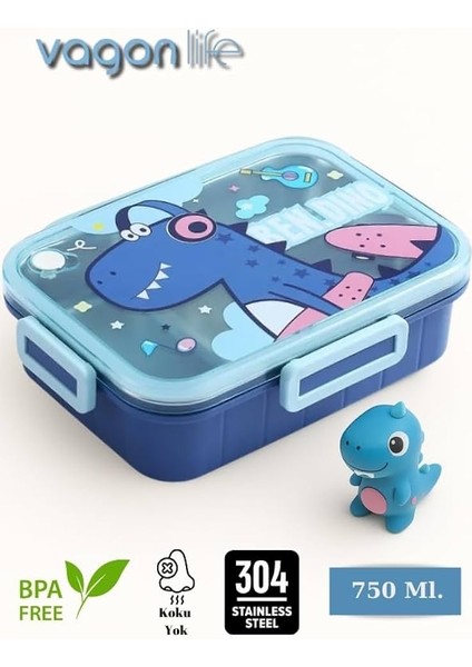 750 ml 3 Bölmeli Paslanmaz Çelik Çocuk Beslenme Kabı – Sızdırmaz Kilitli Kapak Bento Termos