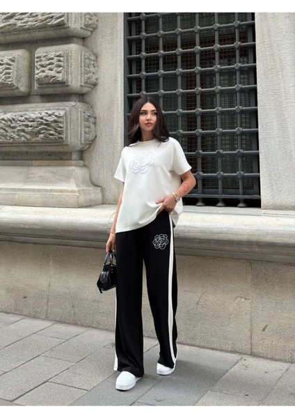 Gül Nakışlı Garnili Şerit Detaylı Modal Kumaş Eşofman Takım fiyatları