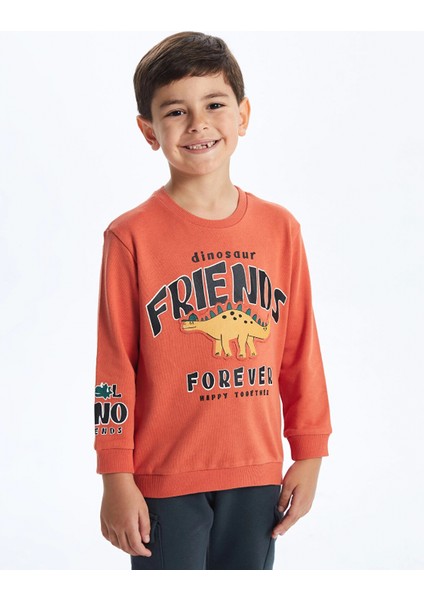 Lcw Kids Turuncu Bisiklet Yaka Baskılı Kalın Erkek Çocuk Sweatshirt