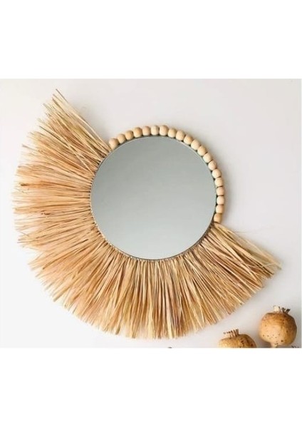 Tekli Duvar Süsü Aynalı Boncuklu Rafya