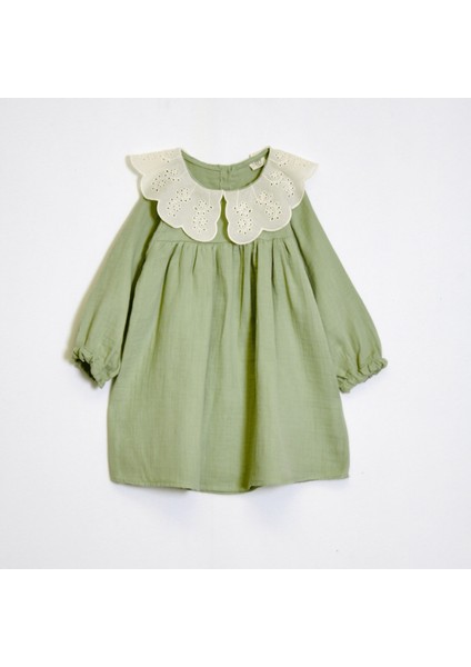 Kız Çocuk Yakalı Müslin Kumaş Elbise