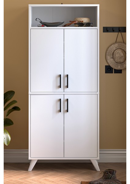 4 Kapaklı Ayakkabılık 9 Bölmeli Ayakkabılık Çok Amaçlı Dolap Beste Beyaz fiyatları