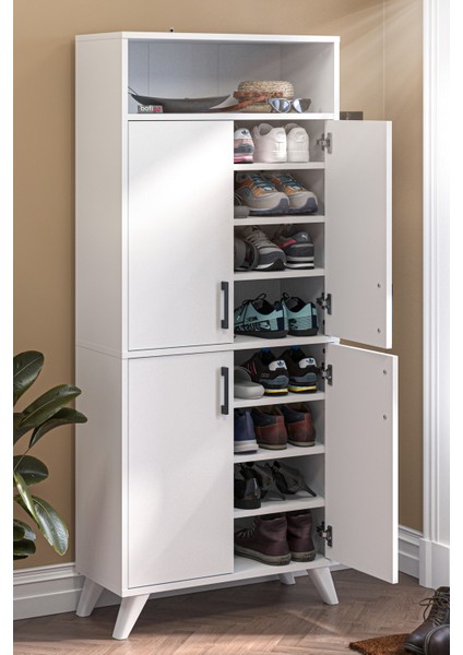 4 Kapaklı Ayakkabılık 9 Bölmeli Ayakkabılık Çok Amaçlı Dolap Beste Beyaz modelleri