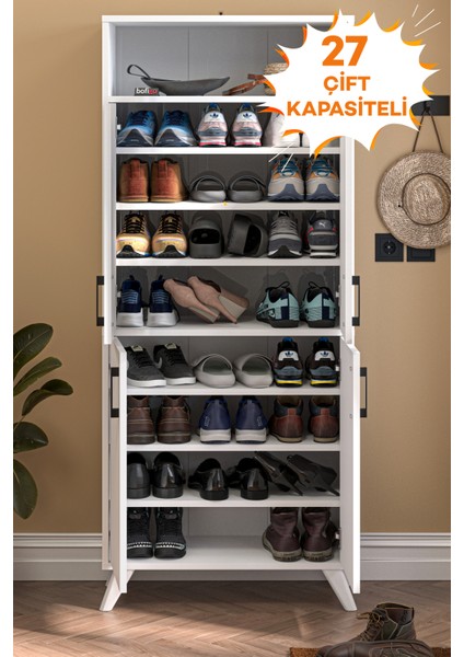 4 Kapaklı Ayakkabılık 9 Bölmeli Ayakkabılık Çok Amaçlı Dolap Beste Beyaz fırsatları