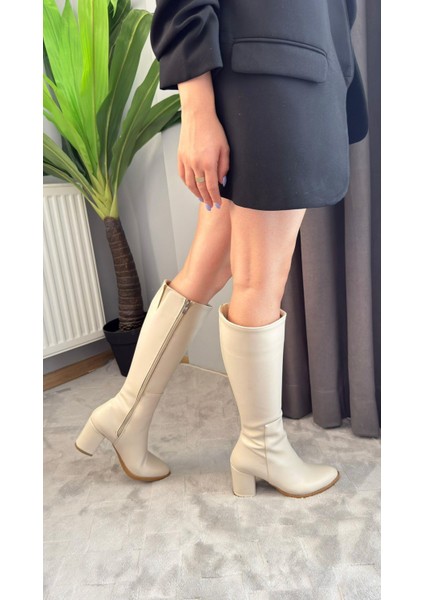 Kadın Morena Bej Cilt Yandan Fermuarlı Diz Altı Cizme fiyatları