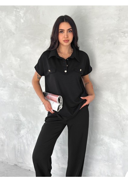 Düğmeli Polo Yaka Paça Yırtmaçlı Modal Kumaş Kısakol Eşofman Takım modelleri