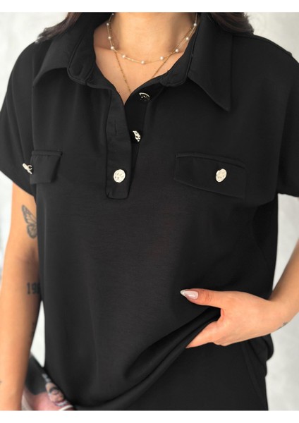 Düğmeli Polo Yaka Paça Yırtmaçlı Modal Kumaş Kısakol Eşofman Takım fırsatları