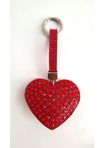 Hediyelik Zirkon Taşlı Kırmızı Kalp Anahtarlık (12,5 Cm)