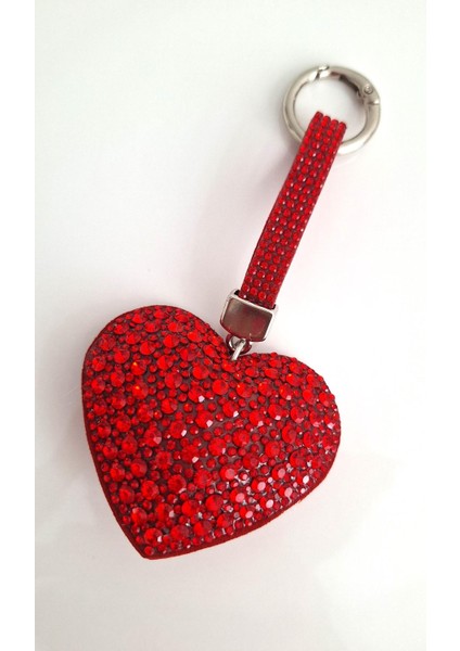 Hediyelik Zirkon Taşlı Kırmızı Kalp Anahtarlık (12,5 Cm) fiyatları