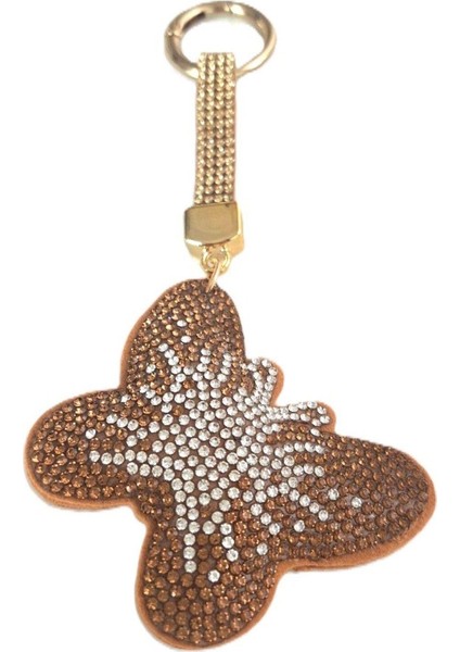Hediyelik Zirkon Taşlı Bej Kelebek Anahtarlık 14X6,5 cm