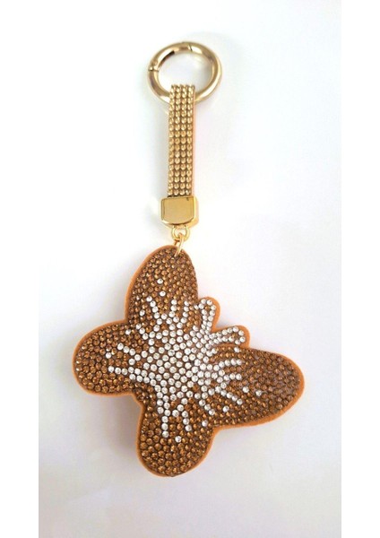 Hediyelik Zirkon Taşlı Bej Kelebek Anahtarlık 14X6,5 cm fiyatları