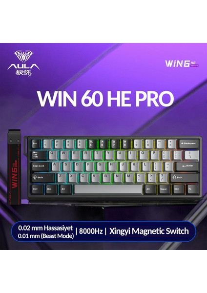 WIN60 He Pro Manyetik Klavye Rapid Trigger Xingyi Switch 8000Hz Rgb Tkl Hot Swap Oyuncu Klavyesi Gri fiyatları