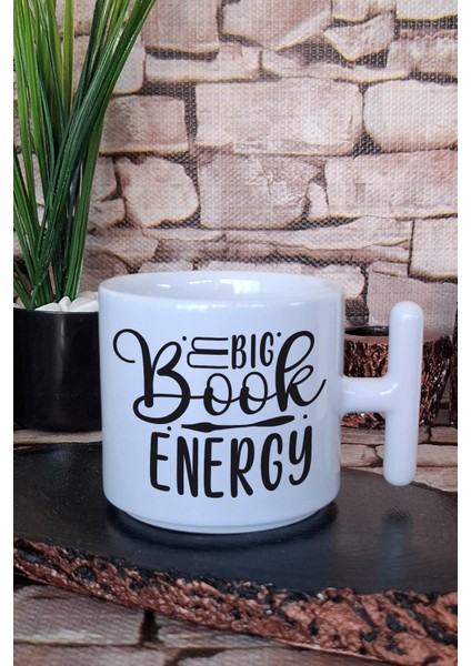 Book Energy Temalı Kitap Sever Gücü Hediyelik T Kulplu Latte Fincanı Kupa Bardak