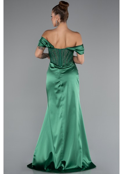 Kayık Yaka Taşlı Balen Uzun Saten Abiye ABU5130 fiyatları