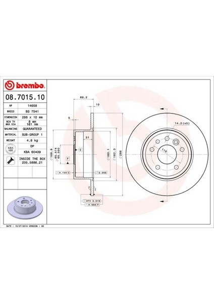 Arka Fren Aynası Vectra B 1.6 2.0i. 2.5i. V6 95/4.02 Saab 900 Iı 9.3 93/8.03 9.5 96 286X10X5DL
