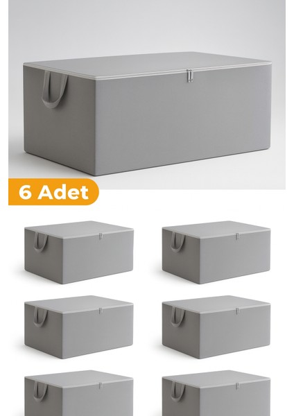 6 Adet - Antrasit Gri Büyük Boy Baza Altı ve Çekyat Tipi Hurç 65 x 45 x 22 cm