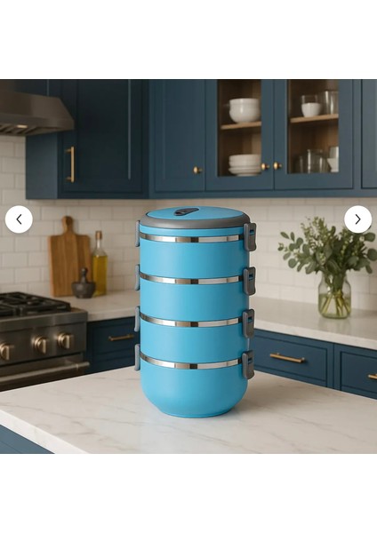 4 Katlı Sefer Tası Sızdırmaz Yemek Termosu Mavi 2,4.litre