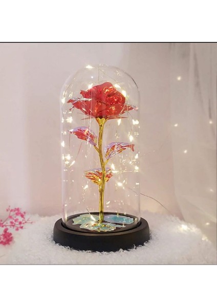Fanus Içerisinde Dekoratif Rgb Peri LED Işıklı Solmayan Sonsuzluk Gülü Pembe Gül Galaxy Lamba fiyatları