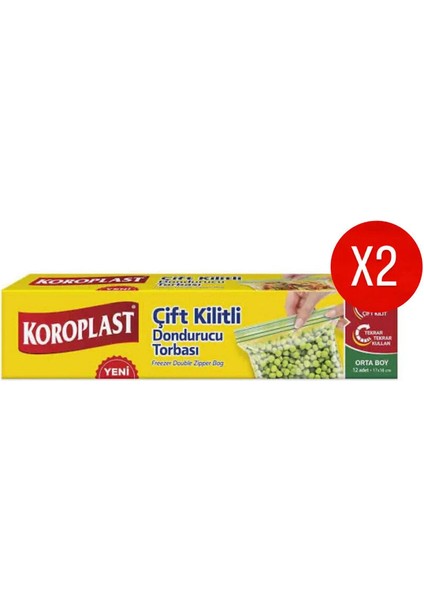 Çift Kilitli Dondurucu Torbası Orta Boy 12LI x 2 Adet