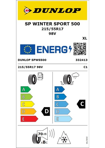 215/55 R17 98V Xl Sp Wınter Sport 500 Oto Kış Lastiği ( Üretim Yılı: 2025) fiyatları