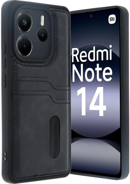 Xiaomi Redmi Note 14 4g Kılıf Sara Kartvizitli Deri Kılıf - Siyah