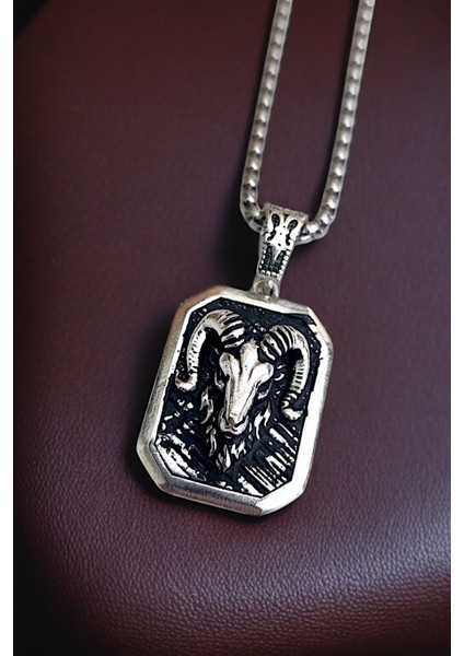 Gümüş Kaplama Krom-Çelik K-136 Erkek Kolyesi Koç Burcu Madalyon fırsatları