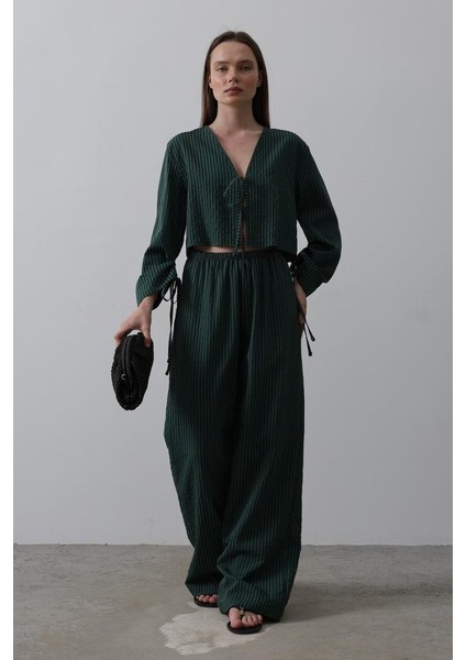 Önü Bağlamalı Crop Takım - Yeşil fiyatları