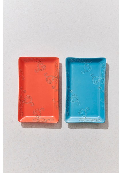 Dantel Seramik 2'li Tabak Seti Mavi