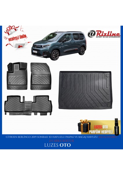 Citroen Berlingo 3D Havuzlu Paspas (2+1 Arka Koltuk) ve Bagaj Havuzu Bagaj Demirli 2025 Model Uyumlu