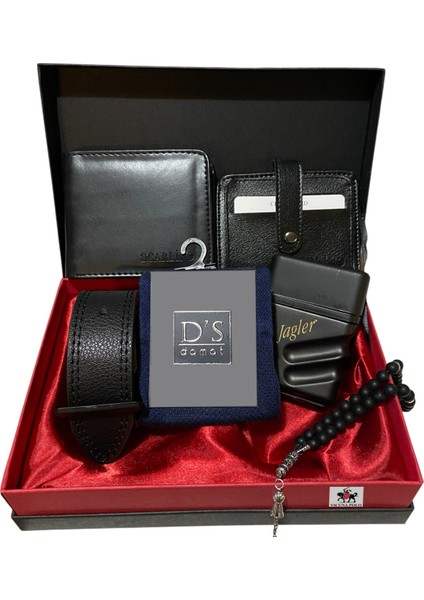 Damat Erkek Bohçası Düz Derili Kutulu Cüzdan Kemer Çorap Kartlık Parfüm Seti
