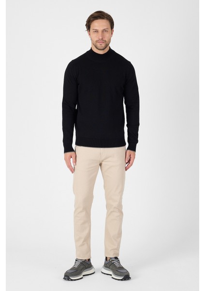 Siyah Saf %100 Pamuk Erkek Yarım Balıkçı Yaka Triko Kazak fiyatları