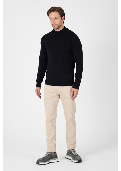 Siyah Saf %100 Pamuk Erkek Yarım Balıkçı Yaka Triko Kazak modelleri