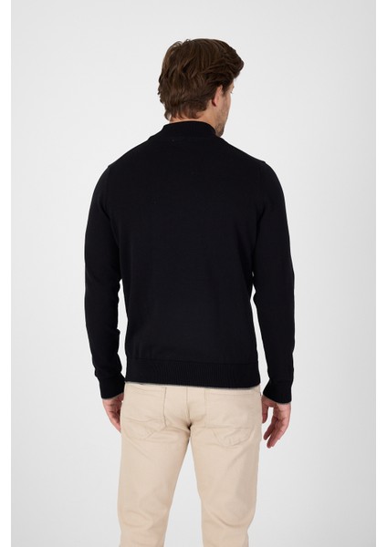 Siyah Saf %100 Pamuk Erkek Yarım Balıkçı Yaka Triko Kazak indirimleri