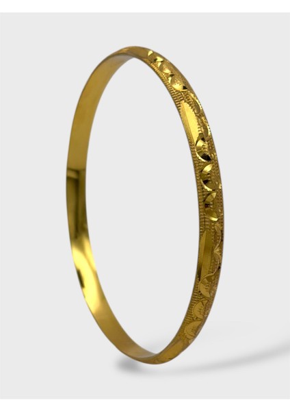 Çelik 22 Ayar Altın Kaplama Desenli Kalın Ajda Bilezik - 1 Adet