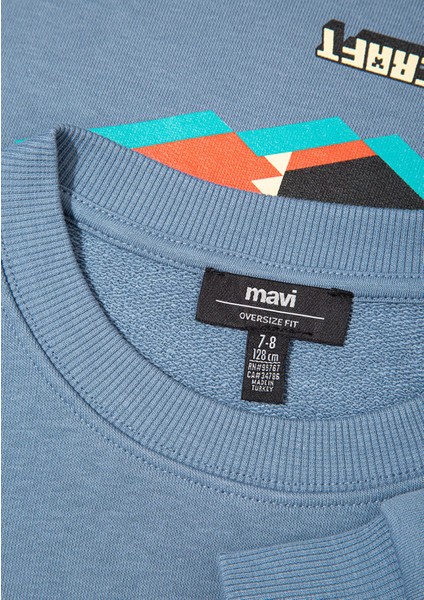 Minecraft Baskılı Mavi Sweatshirt 6S10130-85518 modelleri