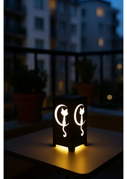 Hilal ve Kedi Figürlü Kablolu Metal Gece Lambası – Dekoratif LED Masa Lambası fiyatları