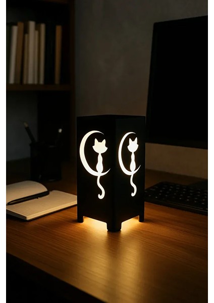 Hilal ve Kedi Figürlü Kablolu Metal Gece Lambası – Dekoratif LED Masa Lambası modelleri